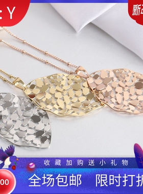 新款欧美跨境亚马逊时尚配饰民族风钛钢树叶镂空ins风镂空项链女