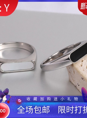 新款欧美5MM简约时尚铸造不锈钢戒指镶白贝壳滴油百搭气质戒指女