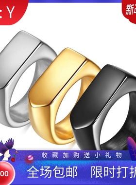 新款欧美跨境热卖个性简约时尚9MM光面菱形钛钢不锈钢戒指可激光L
