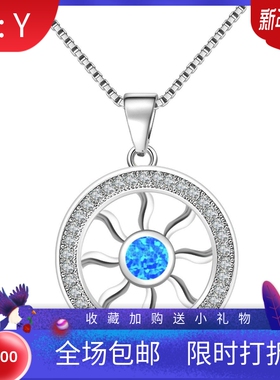 新款 ins风 爆款澳宝蓝色圆形项链项链吊坠饰品镶进口欧泊