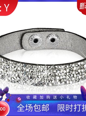 新款欧美热卖朋克男式镶钻满钻皮带皮革手环个性魅力摇滚说唱Rap