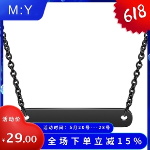 Necklace可刻字 Bar 镜面抛光不锈钢长方形三色爱心长条项链 新品