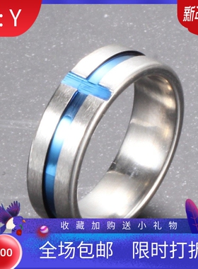 新款厂家 欧美ins简约蓝色滴胶间蓝十字架戒指钛钢情侣戒指指环女