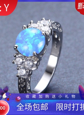 新款饰品时尚气质欧美风白金圆钻澳宝戒指镶三颗白钻简约个性指环