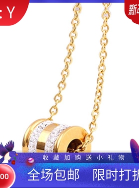 新款厂家 欧美创意ins女个性时尚金色双排镶钻钛钢项链锁骨链