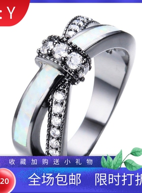新款 黑金澳宝白色澳宝交叉锆石戒指