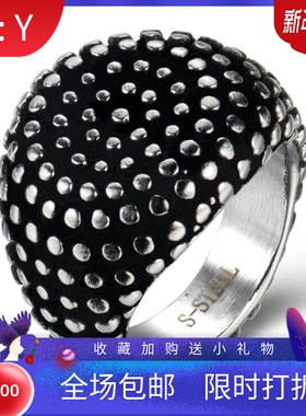 新款欧美热卖20MM不锈钢铸造戒指圆形百搭复古朋克钛钢柳钉戒指女
