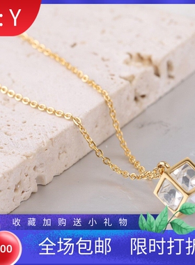 新款亚马逊 欧美创意方形不规则四面凸出水晶项链 情人节生日礼物