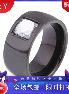 新款欧美时尚8MM复古电镀方形镶锆简约戒指个性钛钢不锈钢指环女