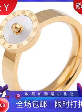 新款欧美复古10mm简约个性太阳罗盘罗马数字滴油黑白不锈钢戒指女