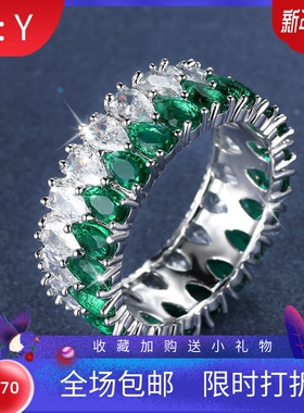 新款亚马逊 18K厚白钻双排水滴戒指气质轻奢时尚简约气质女