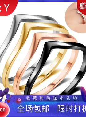 新款亚马逊热卖欧美创意5MM不锈钢四色几何弧度戒指简约时尚戒指
