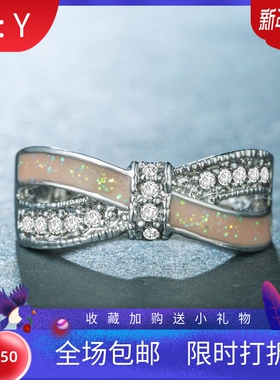 新款跨境SHEIN欧美时尚戒指夸张豪华复古印花白金白澳宝蝴蝶结状