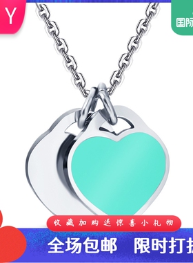 新款欧美简约时尚Forever love蓝色双层爱心项链滴油钛钢短款锁