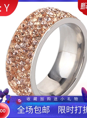 新款厂家跨境欧美热卖简约创意时尚女士8MM5排钻钛钢镶钻百搭戒指