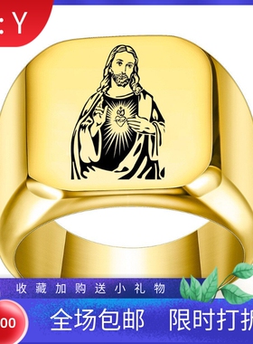 新款欧美跨境保平安图像钛钢戒指18MM方形光面潮男不锈钢指环厂家