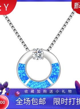 新款 ins风 爆款蓝色澳宝圆形项链饰品镶进口欧泊