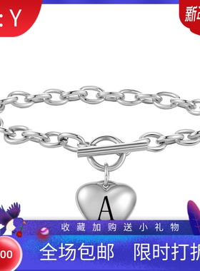 新款欧美跨境时尚简约不锈钢26个字母爱心钛钢吊坠OT扣手链可激光