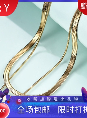 新款欧美ins百搭双层复古蛇链项链时尚潮流扁蛇链18K镀金不锈钢项