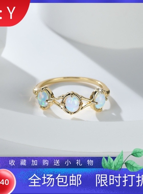 新款跨境亚马逊日式轻奢风黄金三颗白澳宝戒指女式时尚百搭指环