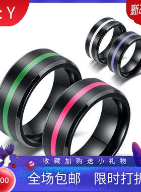 新款亚马逊ins热卖欧美时尚光面四色8mm滴胶钛钢戒指时尚戒指饰品