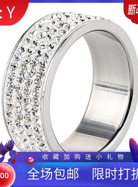 新款厂家欧美时尚镶4排钻7MM个性时尚不锈钢戒指气质男女百搭