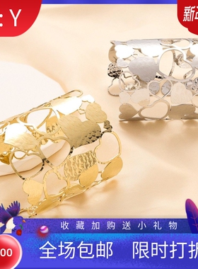 新款欧美时尚复古气质开口8CM镂空爱心不锈钢手镯女跨境个性钛钢