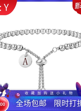 新款欧美ins不锈钢简约时尚4MM圆珠26字母圆形光面吊牌可调节手链