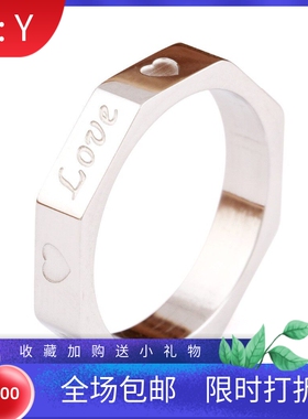 新款欧美ins时尚个性不规则方形情侣戒指LOVE心形不锈钢生日礼物