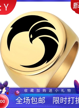 新款欧美跨境热卖不锈钢戒指圆形22MM光面戒指月圆飞行的老鹰指环