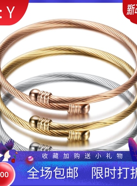 新款欧美亚马逊热卖简约三色18K金3MM电缆线不锈钢时尚手镯女