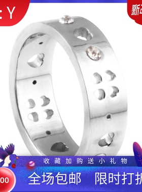 新款欧美6MM四叶草爱心简约镂空镶钻情侣戒指 304不锈钢钛钢戒指