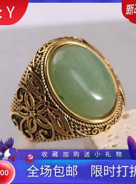 新款欧美跨境22MM不锈钢铸造花纹个性时尚复古天然石钛钢指环