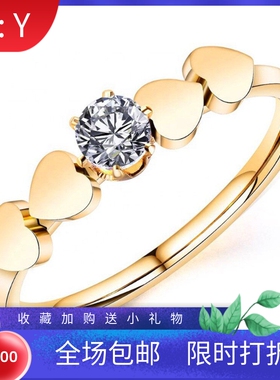 新款欧美跨境热卖个性时尚女小爱心对称锆石女款表白求婚不锈钢戒
