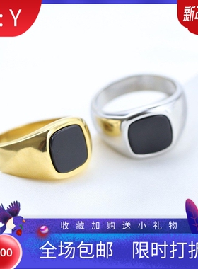 新款厂家 欧美复古几何方形12MM镶钻不锈钢戒指指环百搭时尚热卖