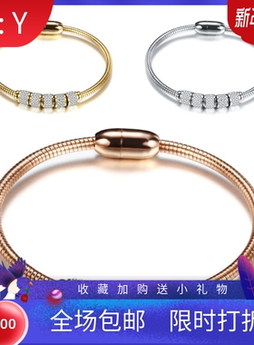 新款厂家 欧美简约ins个性3MM不锈钢吸铁石扣手镯 18K金钛钢手环