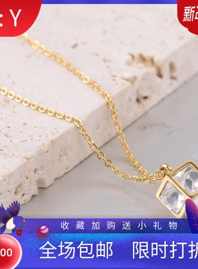 新款亚马逊 欧美创意方形不规则四面凸出水晶项链 情人节生日礼物