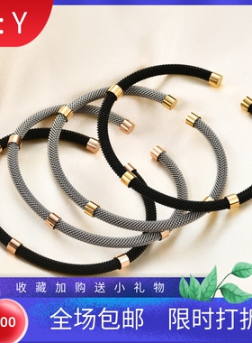 新款欧美跨境电缆线不锈钢钢丝编织手镯钛钢黑色间金钢色时尚百搭