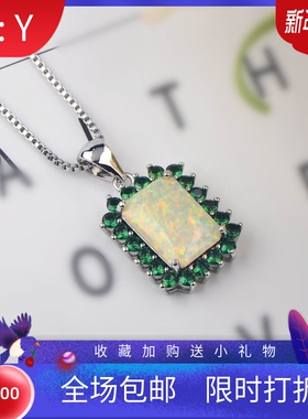 新款 项链女白色澳宝方形复古项链欧式吊坠毛衣链欧珀