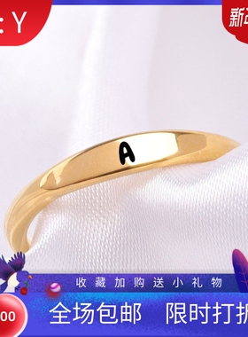 新款欧美时尚26个英文字母钛钢戒指ins个性简约百搭男女指环