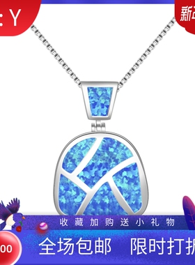 新款 ins风 爆款澳宝蓝色方块形项链吊坠饰品镶进口欧泊opal