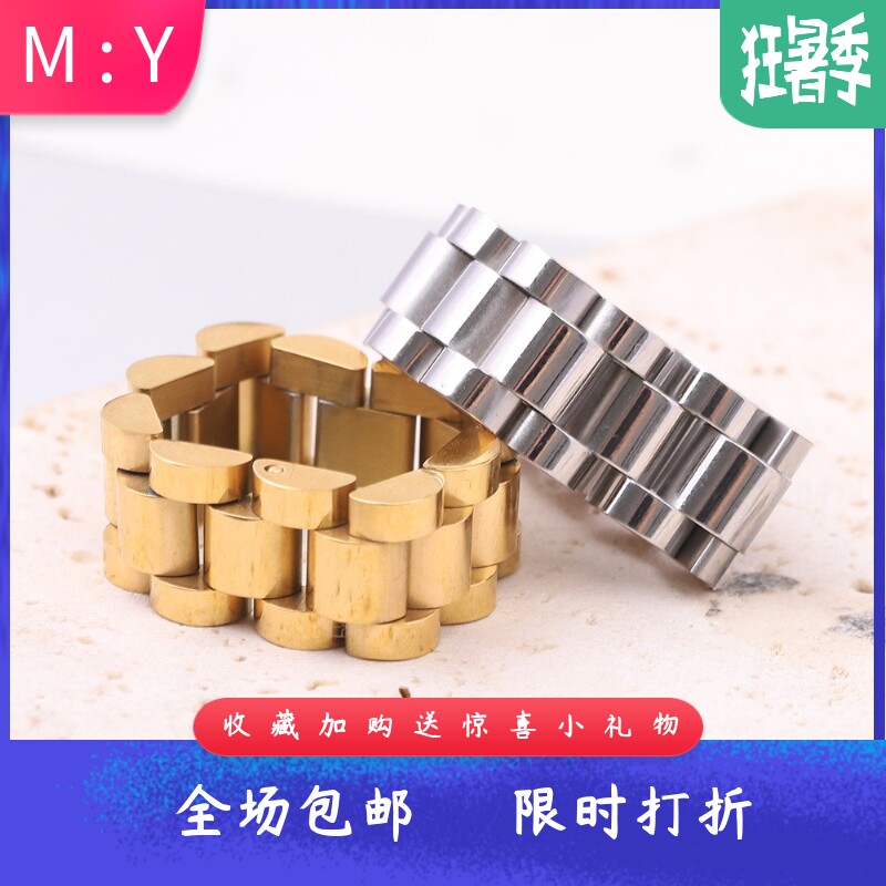 新款欧美跨境亚马逊简约10MM手表链戒指简约时尚不锈钢指环女