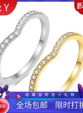 新款不锈钢V形字戒指跨境ins时尚细款单排钻指环食指戒学生百搭女