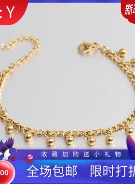 新款厂家欧美时尚潮流简约链条圆珠不锈钢拼接流苏手链个性钛钢女