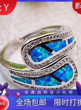 新款跨境热卖白金双尾白色澳宝戒指情侣霸气高级简约个性指环饰品