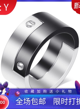 新款创意ins欧美10MM时尚个性黑白交叉钛钢戒指时尚不锈钢指环女