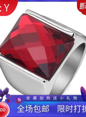 新款欧美霸气复古简约怀旧11MM拇指扳指镶宝石戒指个性男士钛钢戒