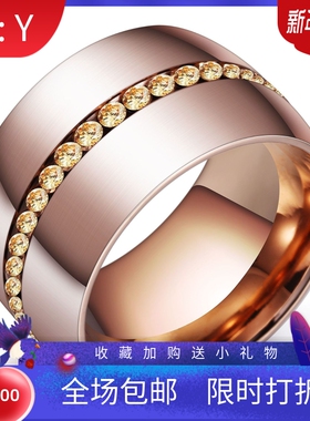 新款欧美跨境时尚14MM个性不锈钢戒指单排镶钻夸张指环戒指女