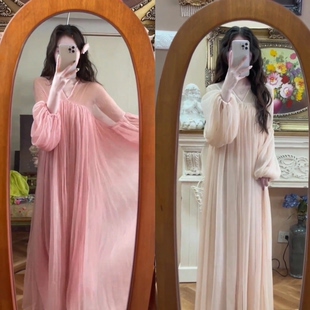 原创设计法式粉色两件套连衣裙女独特超好看气质长裙