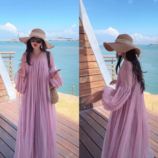 夏季新款法式海边度假两件套吊带长裙纯色连衣裙仙仙的仙女裙